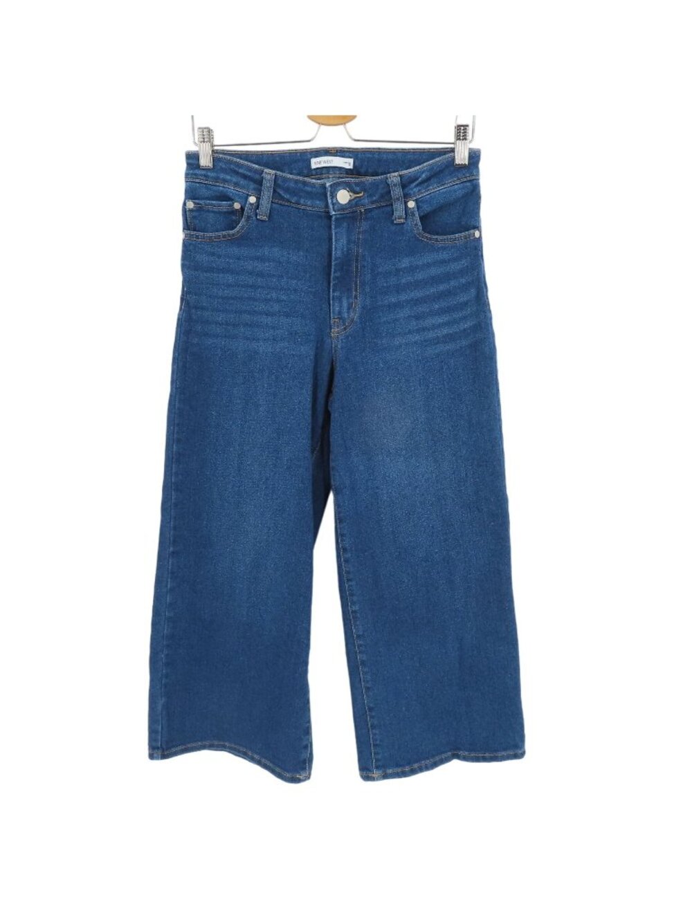 Nine West Women 10 Wide Leg Cropped Solid Blue Denim Jean Pants Studs Pockets